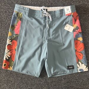 Floral-Trim Men's Swim Shorts - Slate Blue